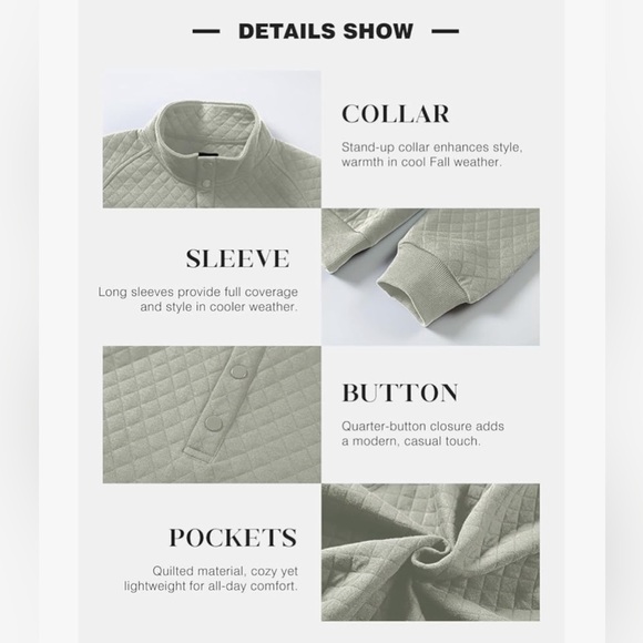 JMIERR Mens Fall Fashion Quarter Button Pullover Quilted w/kangaroo pockets - Picture 4 of 8